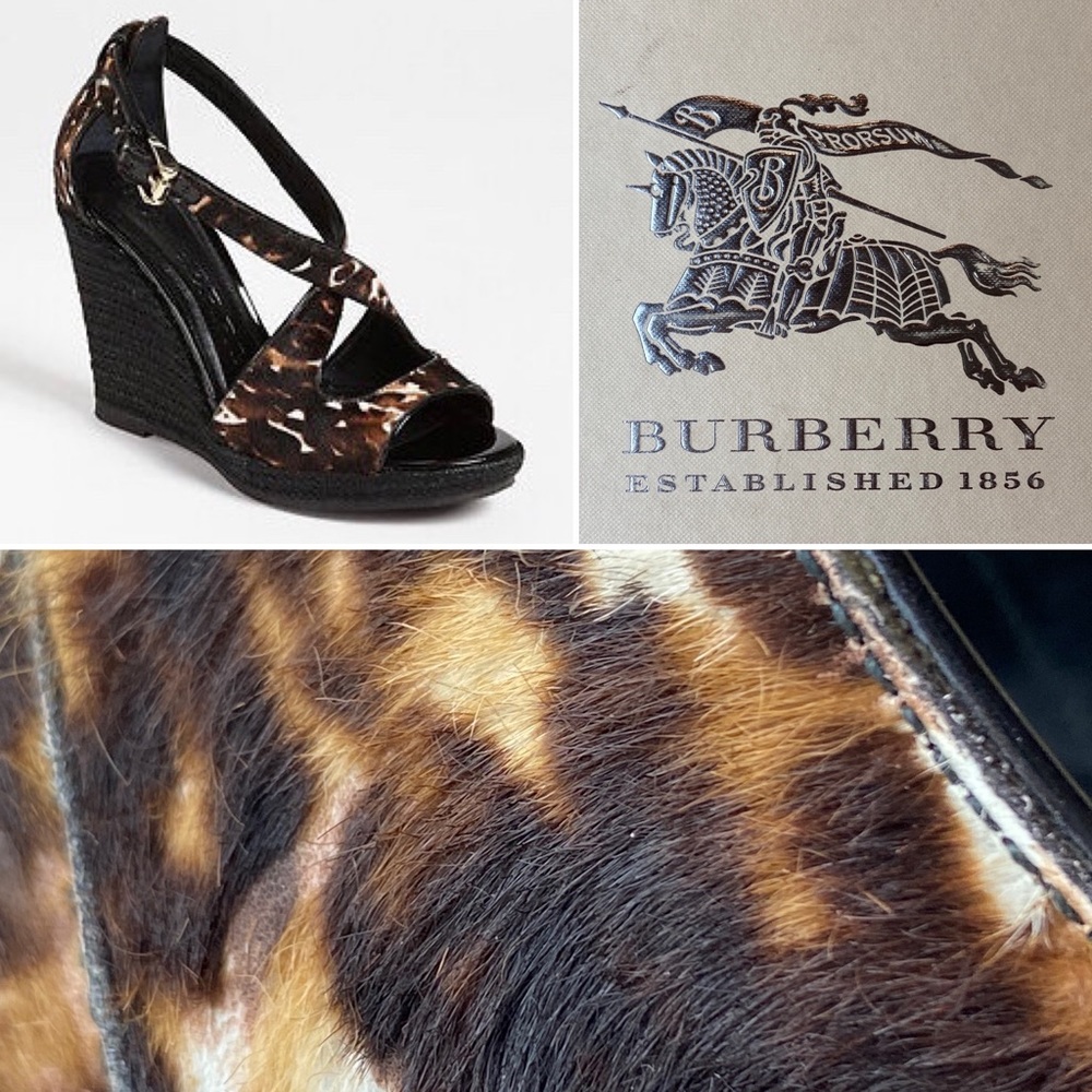 Burberry Espadrille Wedge Cow Fur Crisscrossed Sandals